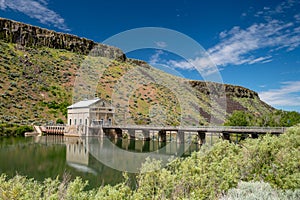 Diversion Dam on the Boise River reflection with blue sky photo