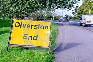 Diversion end sign on pedestrian footpath uk road photo