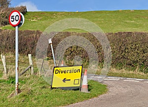 Diversion sign in countryside photo