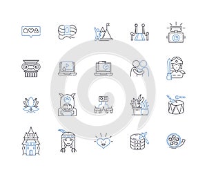 Diversions line icons collection. Games, Entertainment, Recreation, Hobbies, Fun, Play, Distractions vector and linear