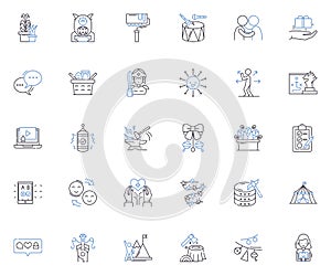Diversions line icons collection. Games, Sports, Movies, Music, Books, Theater, Art vector and linear illustration