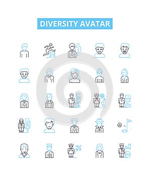 Diversity avatar vector line icons set. Different, Avatar, Variety, Inclusion, Plurality, Diversity, Panoply