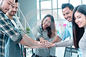 Diversity business partner people teamwork holding hands together power of tag team. Multiethnic Teamwork friendship group