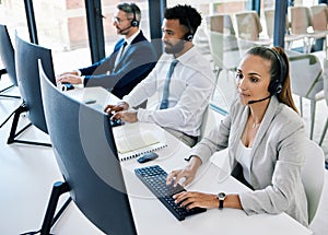 Diversity, call center and customer support team or people with telemarketing, contact us and consulting worker working