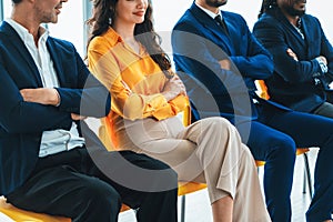 Diversity candidates siting while waiting for job interview. Intellectual.