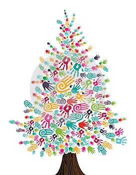 Diversity Christmas Tree hands isolated