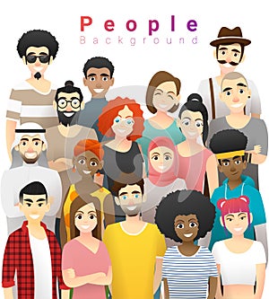 Diversity concept background , group of happy multi ethnic people standing together