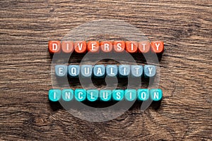 Diversity equality inclusion - word concept on building blocks, text