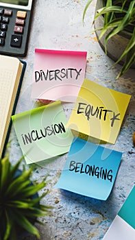 Diversity, Equity, Inclusion, and Belonging Notes on Desk photo