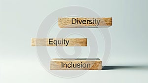 Diversity, Equity, and Inclusion concepts represented on wooden blocks against a neutral background, AI Geberated