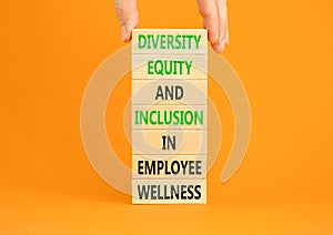 Diversity equity inclusion symbol. Concept words Diversity Equity and Inclusion in employee wellness on wooden block. Beautiful