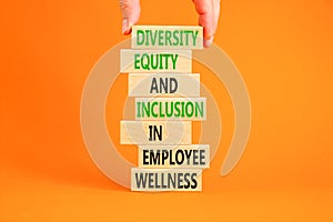 Diversity equity inclusion symbol. Concept words Diversity Equity and Inclusion in employee wellness on wooden block. Beautiful