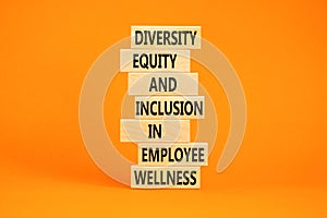Diversity equity inclusion symbol. Concept words Diversity Equity and Inclusion in employee wellness on wooden block. Beautiful