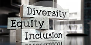 Diversity, equity, inclusion - words on wooden blocks