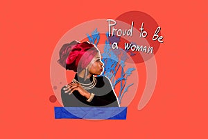 Diversity ethnic lady proud to be a woman concept stand for women equality rights with men male artwork collage