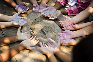 Diversity Group Of Kids Holding Hands in Circle Chalk