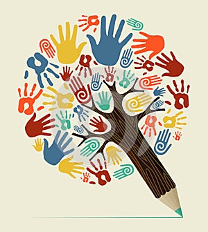 Diversity hand concept pencil tree