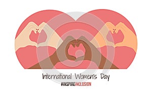 Diversity in hand skin colors International Women\'s Day 2024 Banner with slogan InspireInclusion. IWD photo