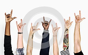 Diversity hands gesturing love sign