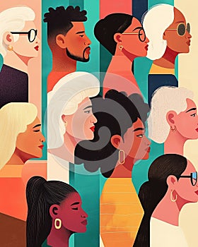 Diversity, Inclusion, Representation, Profile Illustration of Multicultural Faces
