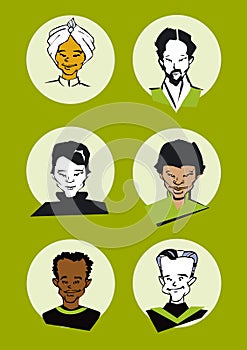 Diversity Men Faces- Cartoon