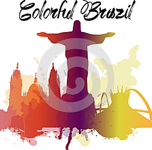 Diversity monuments of Brazil, famous skyline colors transparency. EPS10 vector organized in layers for easy editing.