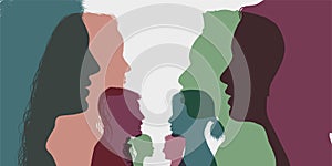 Diversity multi-ethnic and multiracial people. Silhouette profile group of men and women of diverse culture. Concept of racial equ