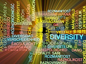 Diversity multilanguage wordcloud background concept glowing