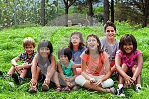 Diversity portrait of kids outdoors.