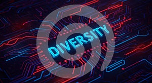 Diversity in Technology with Circuit Digital Futuristic Neon Glowing Innovation
