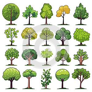 Diversity of trees set on white, tree clip art collection. AI Generative