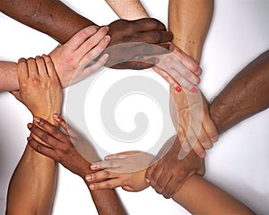 Diversity women`s empowerment hands of color