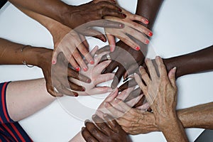 Diversity women`s empowerment hands of color