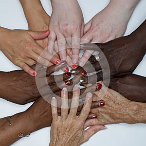 Diversity women`s empowerment hands of color