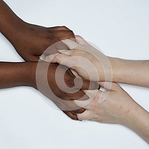 Diversity women`s empowerment hands of color