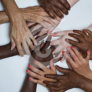 Diversity women`s empowerment hands of color