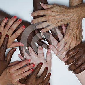 Diversity women`s empowerment hands of color