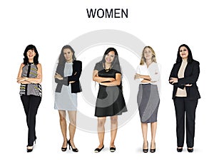 Diversity Women Set Gesture Standing Together Studio Isolated