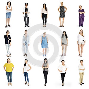 Diversity Women Set Gesture Standing Together Studio Isolated