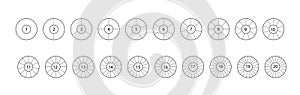 Divide circle. Segmented circles set isolated on a white background. Black segment element. Vector round 20 section