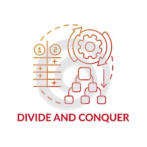 Divide and conquer red gradient concept icon