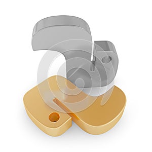 Divided python logo on white background. Gold and silver metal. 3d rendering.