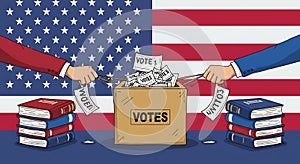 Divided Vote Box on American Flag Illustration