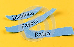 DIVIDEND PAYOUT RATIO text on a blue pieces of paper on yellow background, business concept