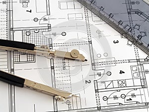 Divider and ruler on architectural plan