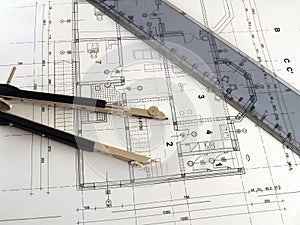 Divider and ruler on architectural plan