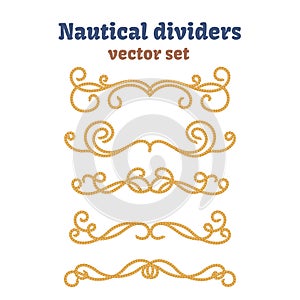 Dividers set. Nautical ropes. Decorative vector knots. Ornamental decor elements with rope.