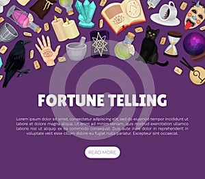 Divination and Fortune Telling Banner Design with Magic Symbols Vector Template