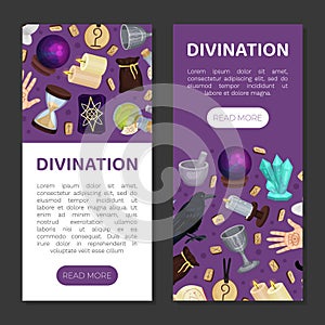Divination and Fortune Telling Banner Design with Magic Symbols Vector Template
