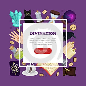 Divination and Fortune Telling Banner Design with Magic Symbols Vector Template